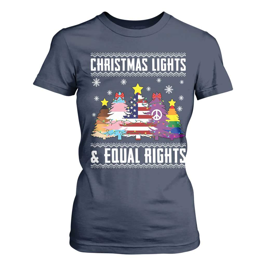 Xmas Lights Equal Rights Ugly Sweater Activism Gift T Shirt For Women TS12 Navy Print Your Wear