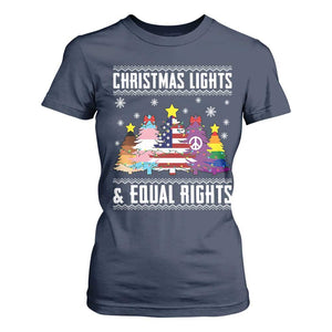 Xmas Lights Equal Rights Ugly Sweater Activism Gift T Shirt For Women TS12 Navy Print Your Wear