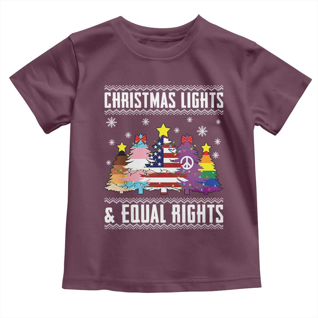 Xmas Lights Equal Rights Ugly Sweater Activism Gift Toddler T Shirt TS12 Maroon Print Your Wear