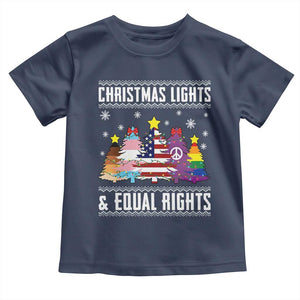 Xmas Lights Equal Rights Ugly Sweater Activism Gift Toddler T Shirt TS12 Navy Print Your Wear