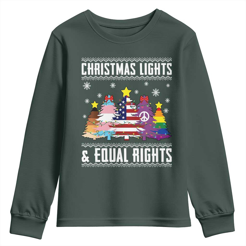 Xmas Lights Equal Rights Ugly Sweater Activism Gift Youth Sweatshirt TS12 Dark Forest Green Print Your Wear