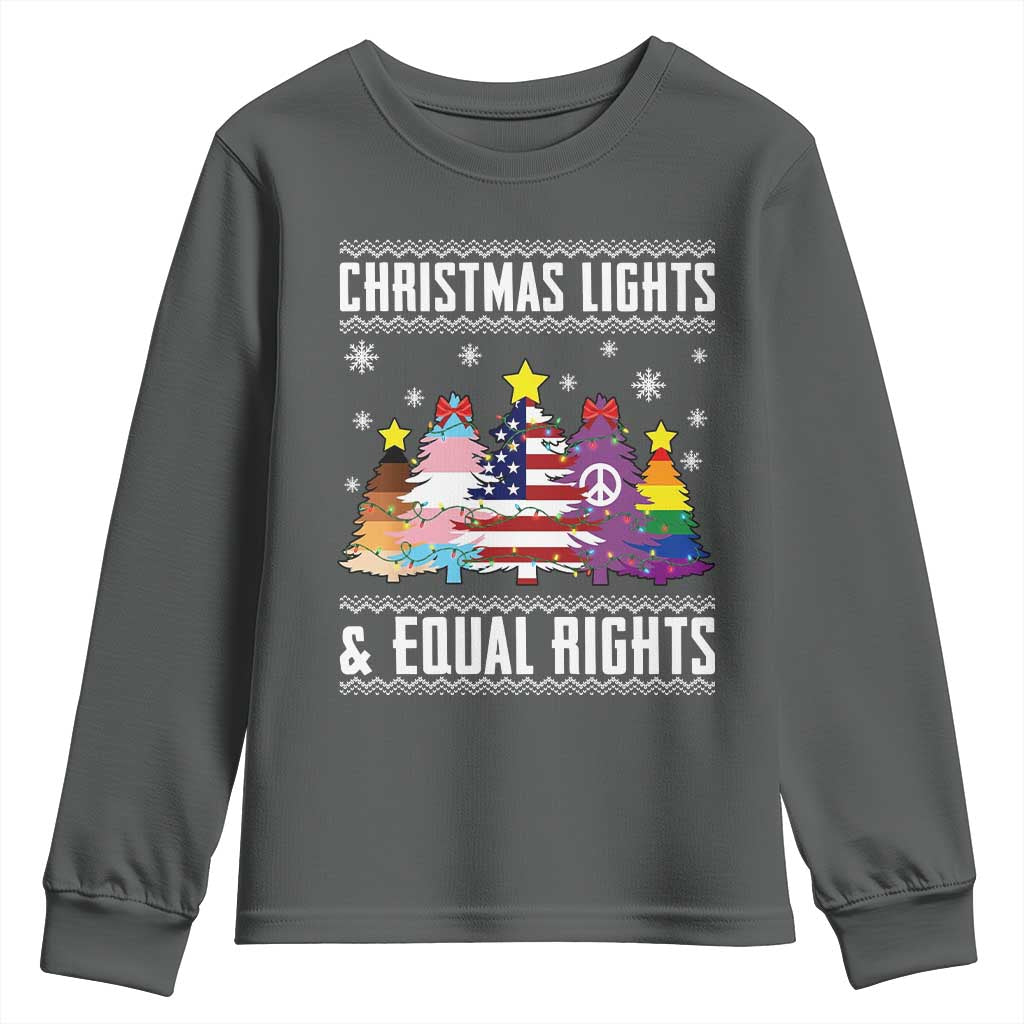 Xmas Lights Equal Rights Ugly Sweater Activism Gift Youth Sweatshirt TS12 Dark Heather Print Your Wear