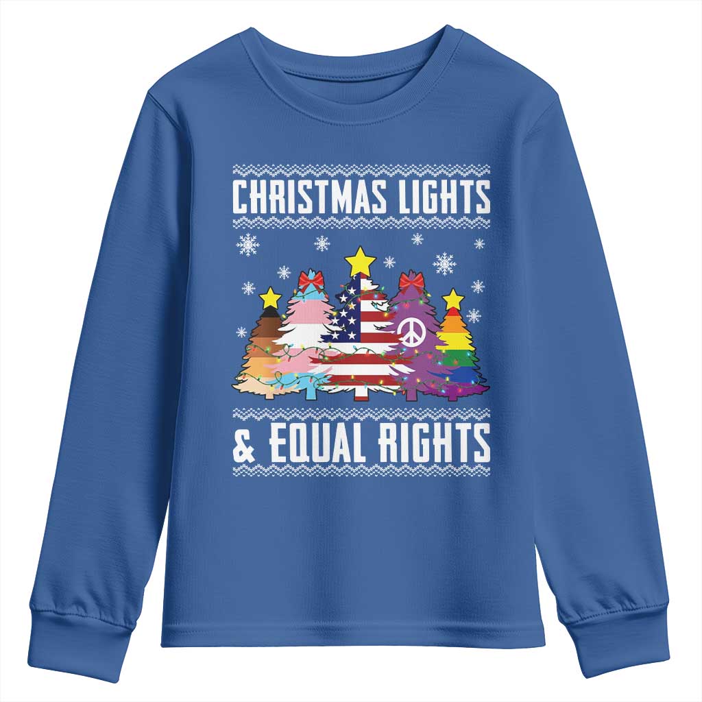 Xmas Lights Equal Rights Ugly Sweater Activism Gift Youth Sweatshirt TS12 Royal Blue Print Your Wear