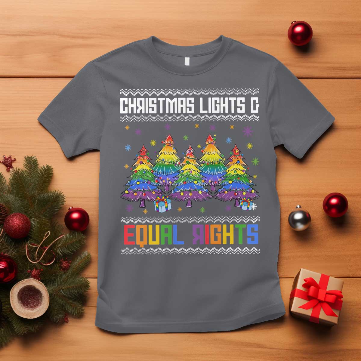 Christmas Equality Lights Ugly Sweater T Shirt Xmas Activism Gift TS12 Charcoal Print Your Wear