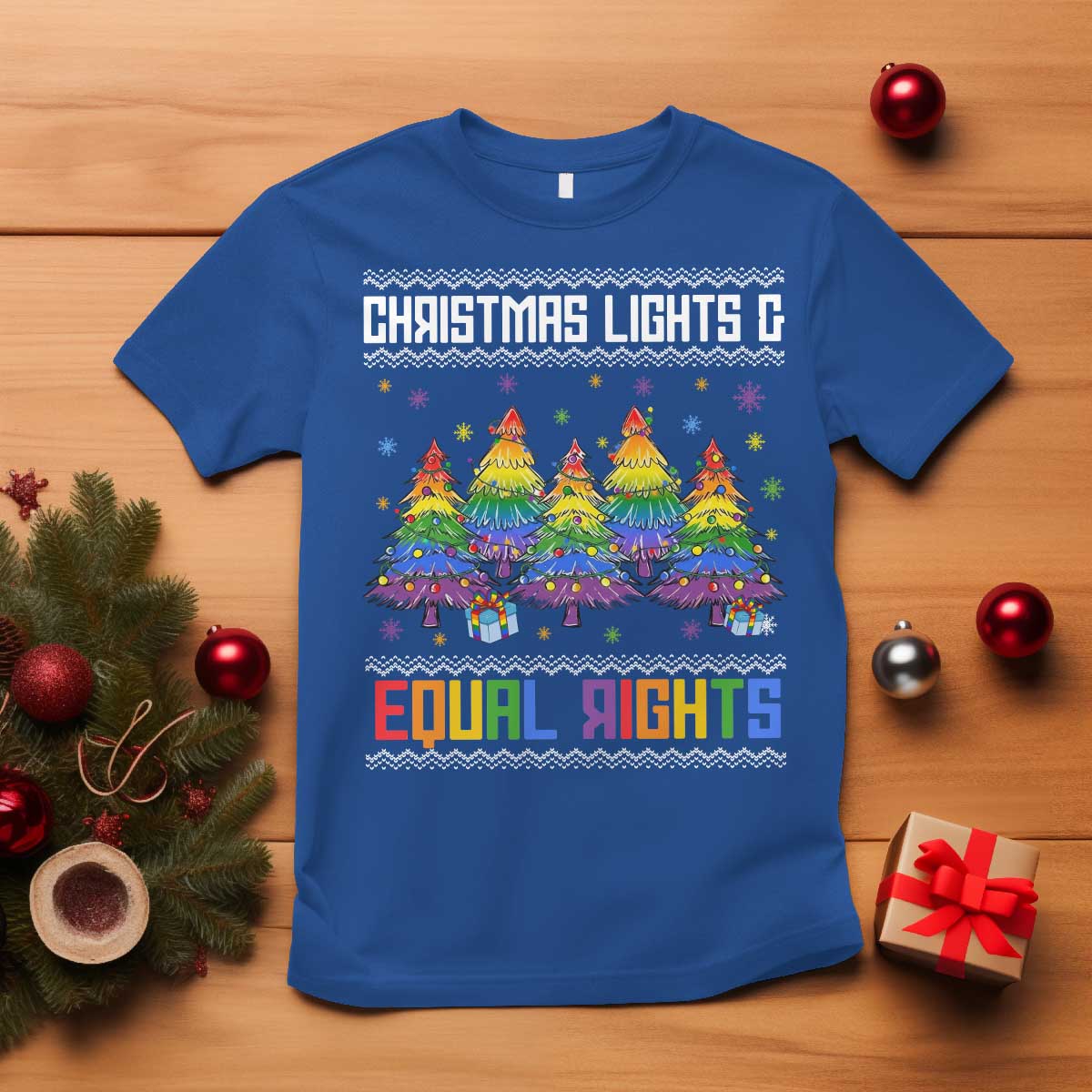 Christmas Equality Lights Ugly Sweater T Shirt Xmas Activism Gift TS12 Royal Blue Print Your Wear
