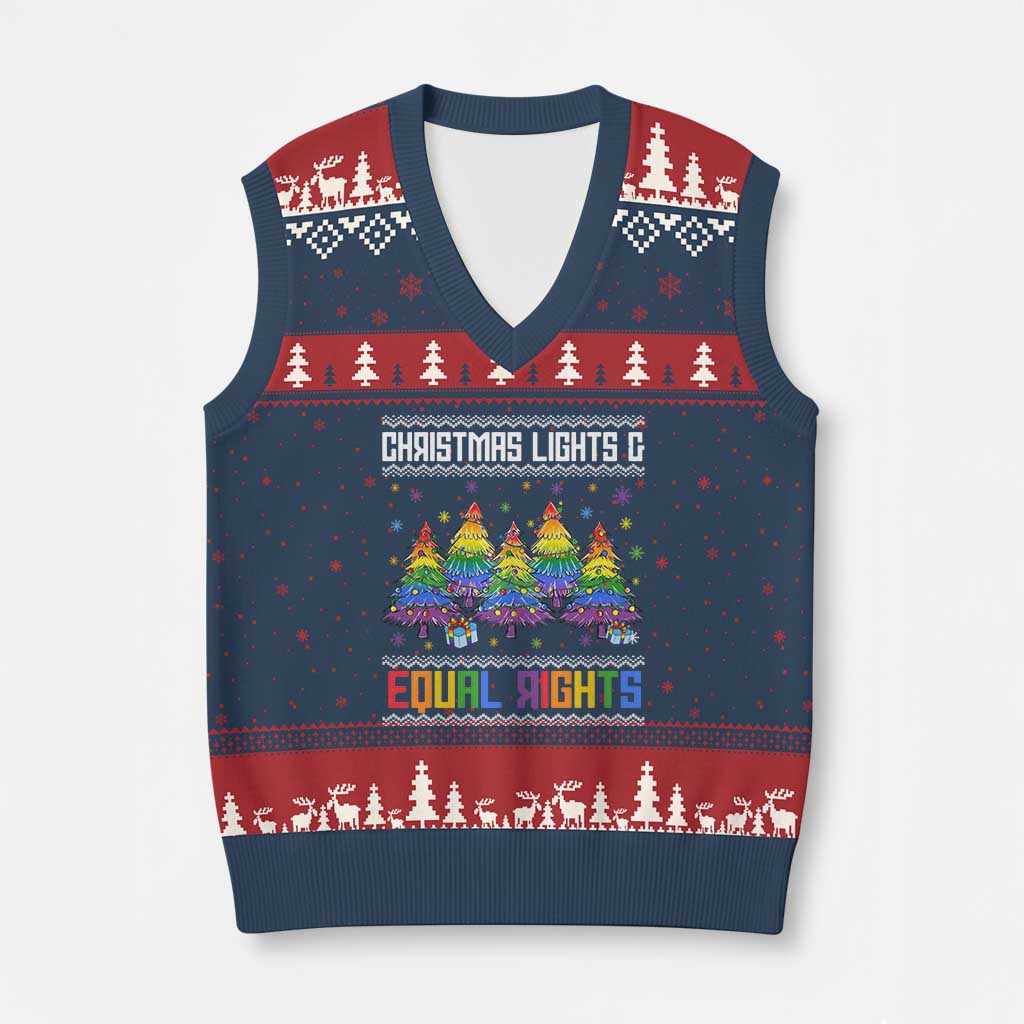 Xmas Equality Lights Ugly Sweater V-Neck Knit Sweater Vest Xmas Activism Gift TS12 Navy Red Print Your Wear