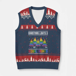 Xmas Equality Lights Ugly Sweater V-Neck Knit Sweater Vest Xmas Activism Gift TS12 Navy Red Print Your Wear