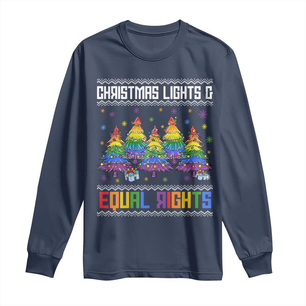 Christmas Equality Lights Ugly Sweater Long Sleeve Shirt Xmas Activism Gift TS12 Navy Print Your Wear