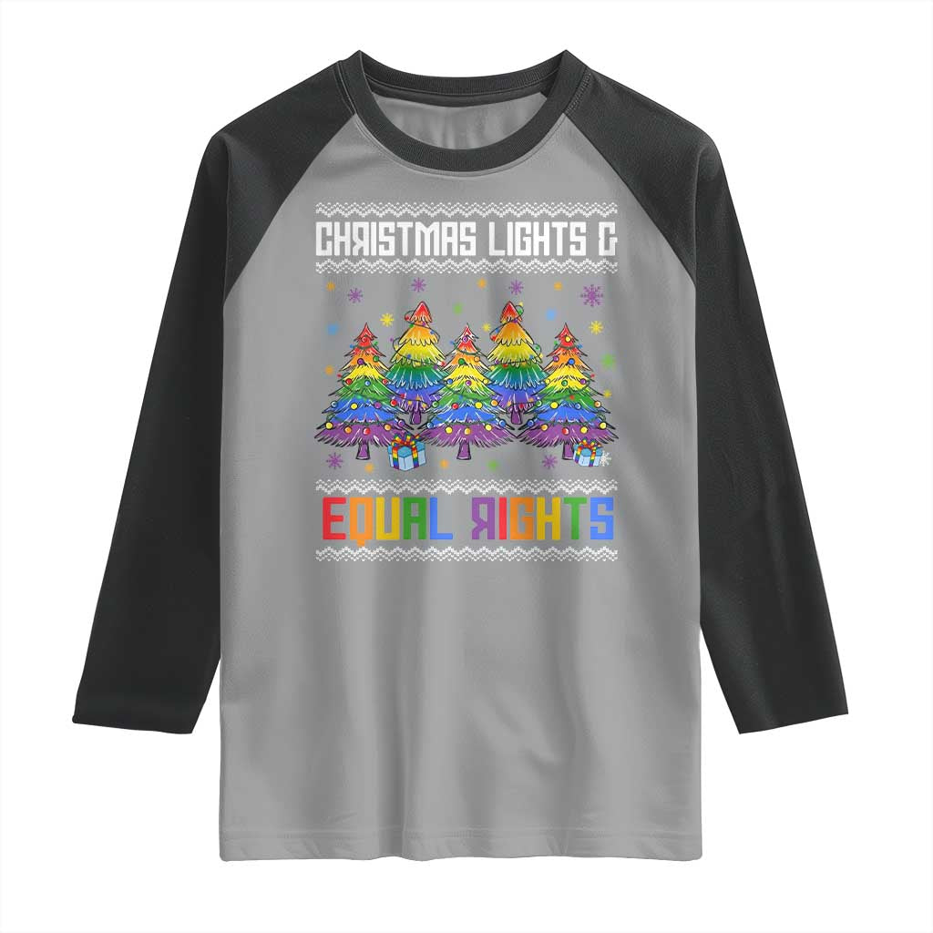 Christmas Equality Lights Ugly Sweater Raglan Shirt Xmas Activism Gift TS12 Sport Gray Black Print Your Wear