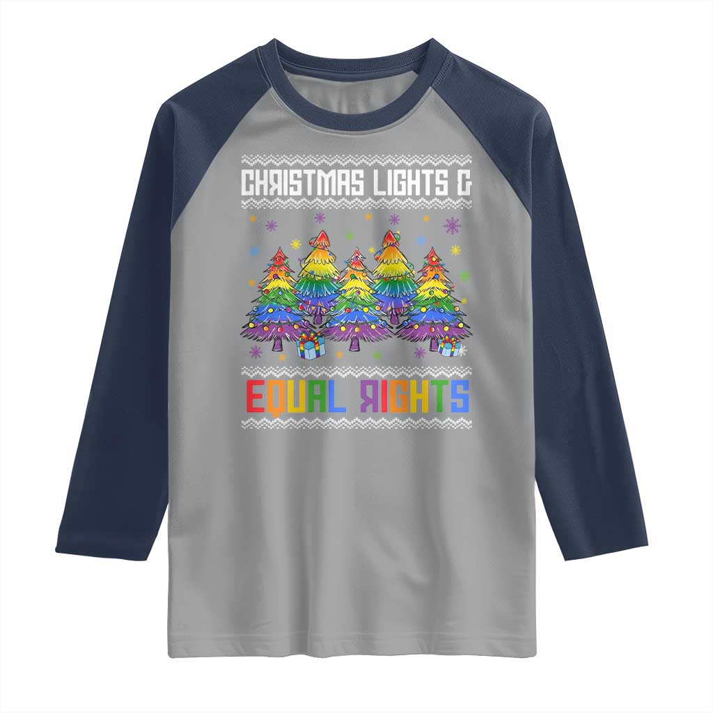 Christmas Equality Lights Ugly Sweater Raglan Shirt Xmas Activism Gift TS12 Sport Gray Navy Print Your Wear