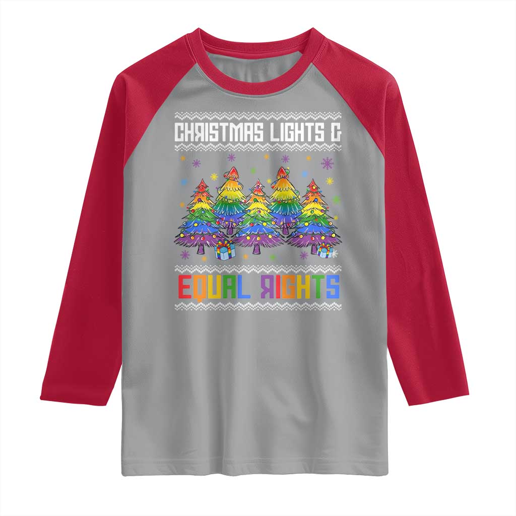 Christmas Equality Lights Ugly Sweater Raglan Shirt Xmas Activism Gift TS12 Sport Gray Red Print Your Wear