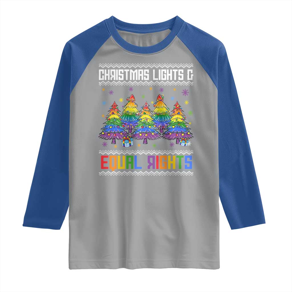 Christmas Equality Lights Ugly Sweater Raglan Shirt Xmas Activism Gift TS12 Sport Gray Royal Print Your Wear