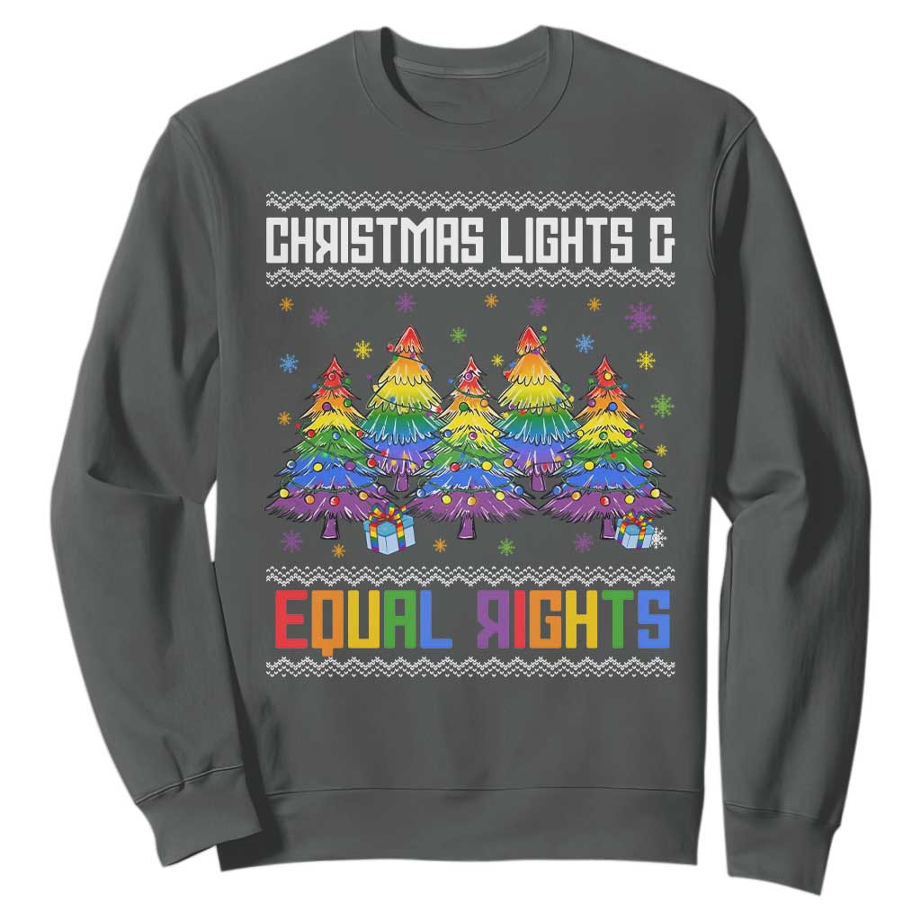 Christmas Equality Lights Ugly Sweater Sweatshirt Xmas Activism Gift TS12 Dark Heather Print Your Wear