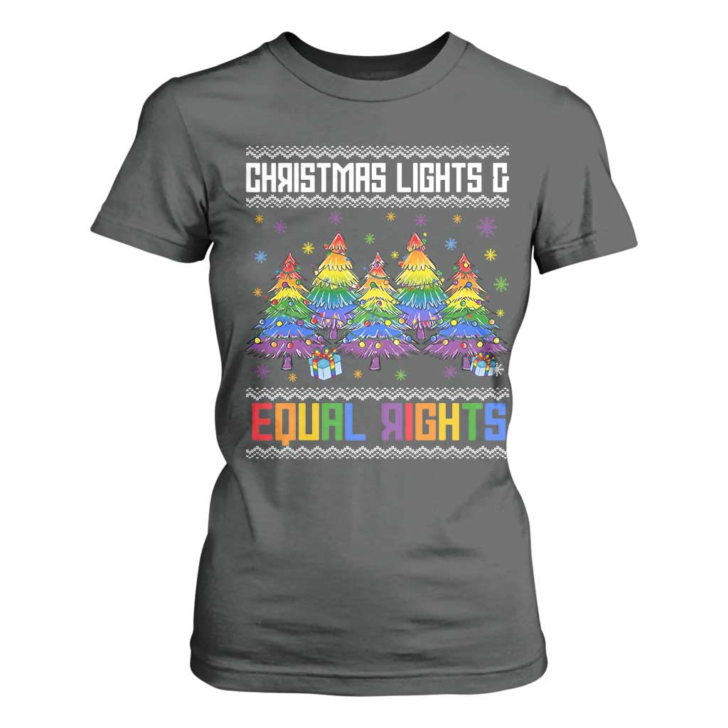 Christmas Equality Lights Ugly Sweater T Shirt For Women Xmas Activism Gift TS12 Dark Heather Print Your Wear
