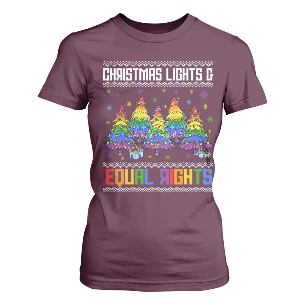 Christmas Equality Lights Ugly Sweater T Shirt For Women Xmas Activism Gift TS12 Maroon Print Your Wear