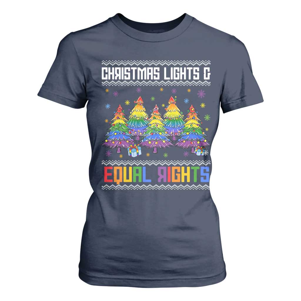 Christmas Equality Lights Ugly Sweater T Shirt For Women Xmas Activism Gift TS12 Navy Print Your Wear