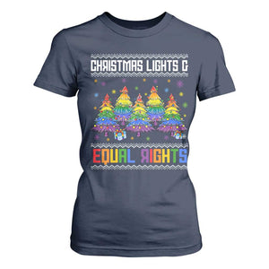 Christmas Equality Lights Ugly Sweater T Shirt For Women Xmas Activism Gift TS12 Navy Print Your Wear