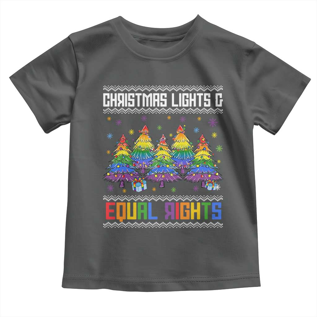 Christmas Equality Lights Ugly Sweater Toddler T Shirt Xmas Activism Gift TS12 Dark Heather Print Your Wear