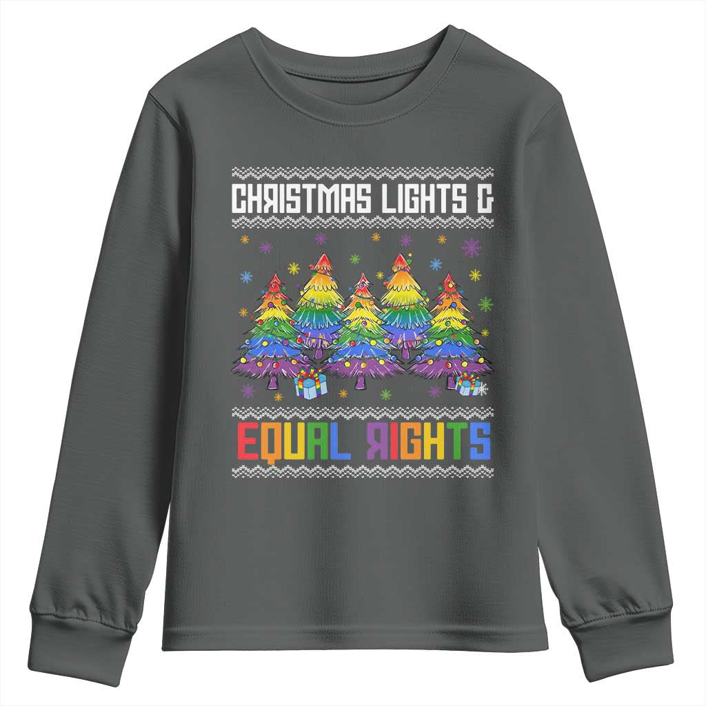 Christmas Equality Lights Ugly Sweater Youth Sweatshirt Xmas Activism Gift TS12 Dark Heather Print Your Wear