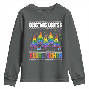 Christmas Equality Lights Ugly Sweater Youth Sweatshirt Xmas Activism Gift TS12 Dark Heather Print Your Wear
