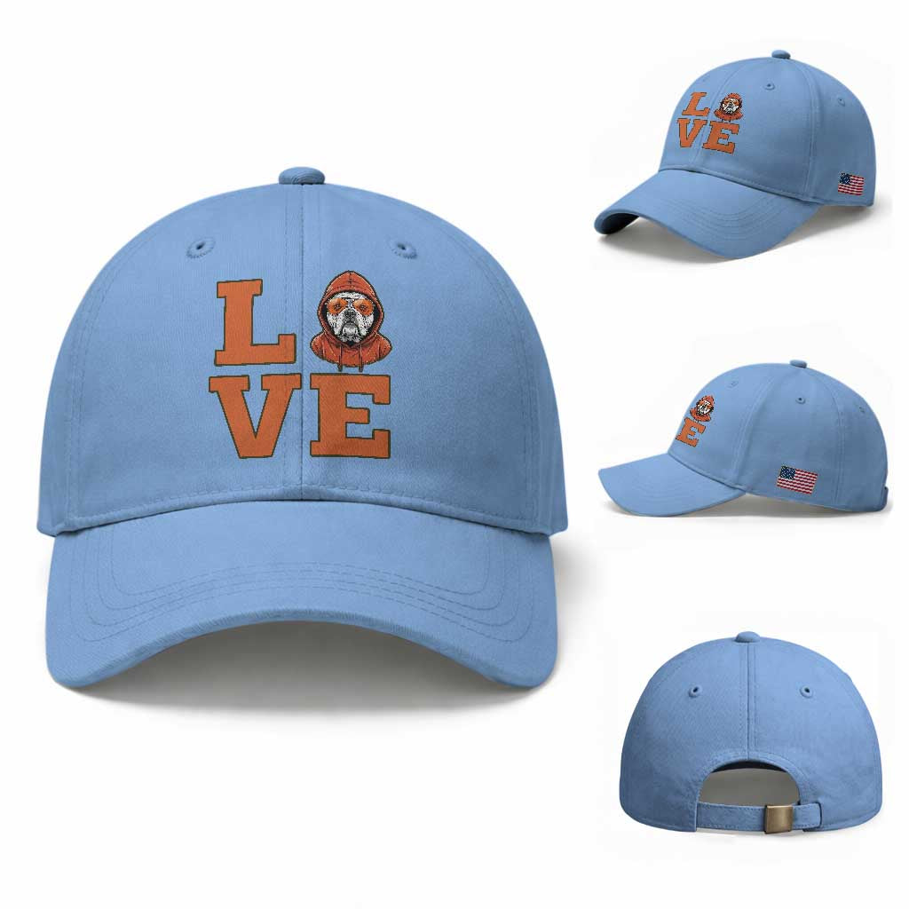 Love Vintage Cool Bulldog Baseball Cap Game Day Dog Lover TS12 Baseball Cap Universal Fit Light Blue Print Your Wear