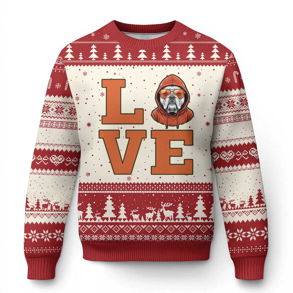 Love Vintage Cool Bulldog Ugly Christmas Sweater Game Day Dog Lover TS12 Beige Red Print Your Wear