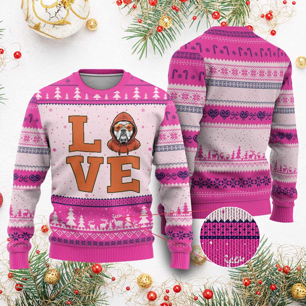 Love Vintage Cool Bulldog Ugly Christmas Sweater Game Day Dog Lover TS12 Hot Pink Print Your Wear