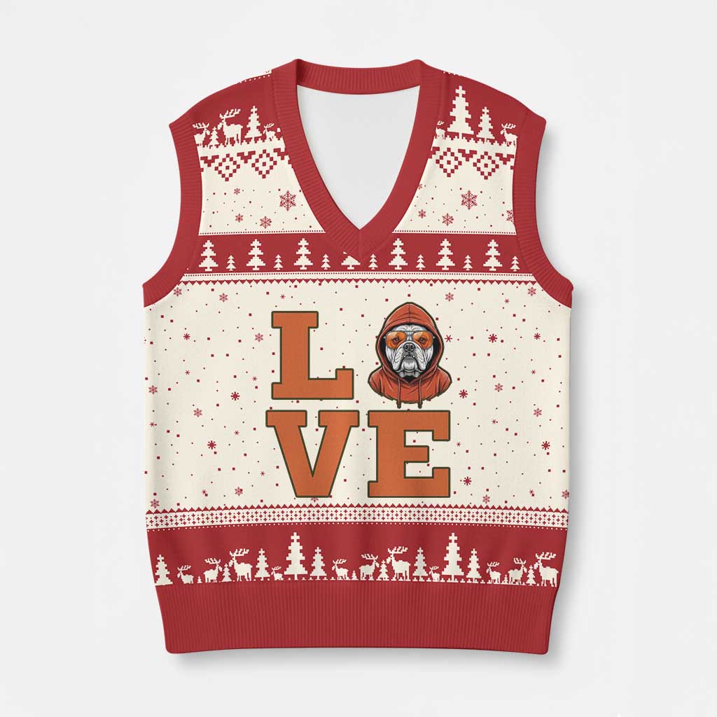 Love Vintage Cool Bulldog V-Neck Knit Sweater Vest Game Day Dog Lover TS12 Beige Red Print Your Wear