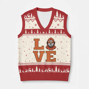 Love Vintage Cool Bulldog V-Neck Knit Sweater Vest Game Day Dog Lover TS12 Beige Red Print Your Wear