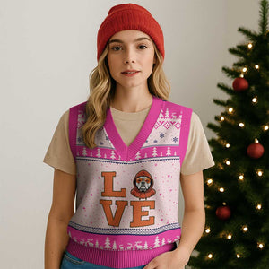 Love Vintage Cool Bulldog V-Neck Knit Sweater Vest Game Day Dog Lover TS12 Hot Pink Print Your Wear
