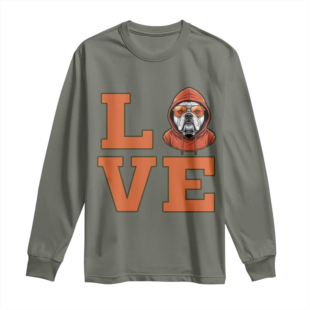 Love Vintage Cool Bulldog Long Sleeve Shirt Game Day Dog Lover TS12 Military Green Print Your Wear