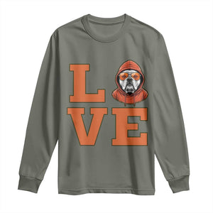 Love Vintage Cool Bulldog Long Sleeve Shirt Game Day Dog Lover TS12 Military Green Print Your Wear