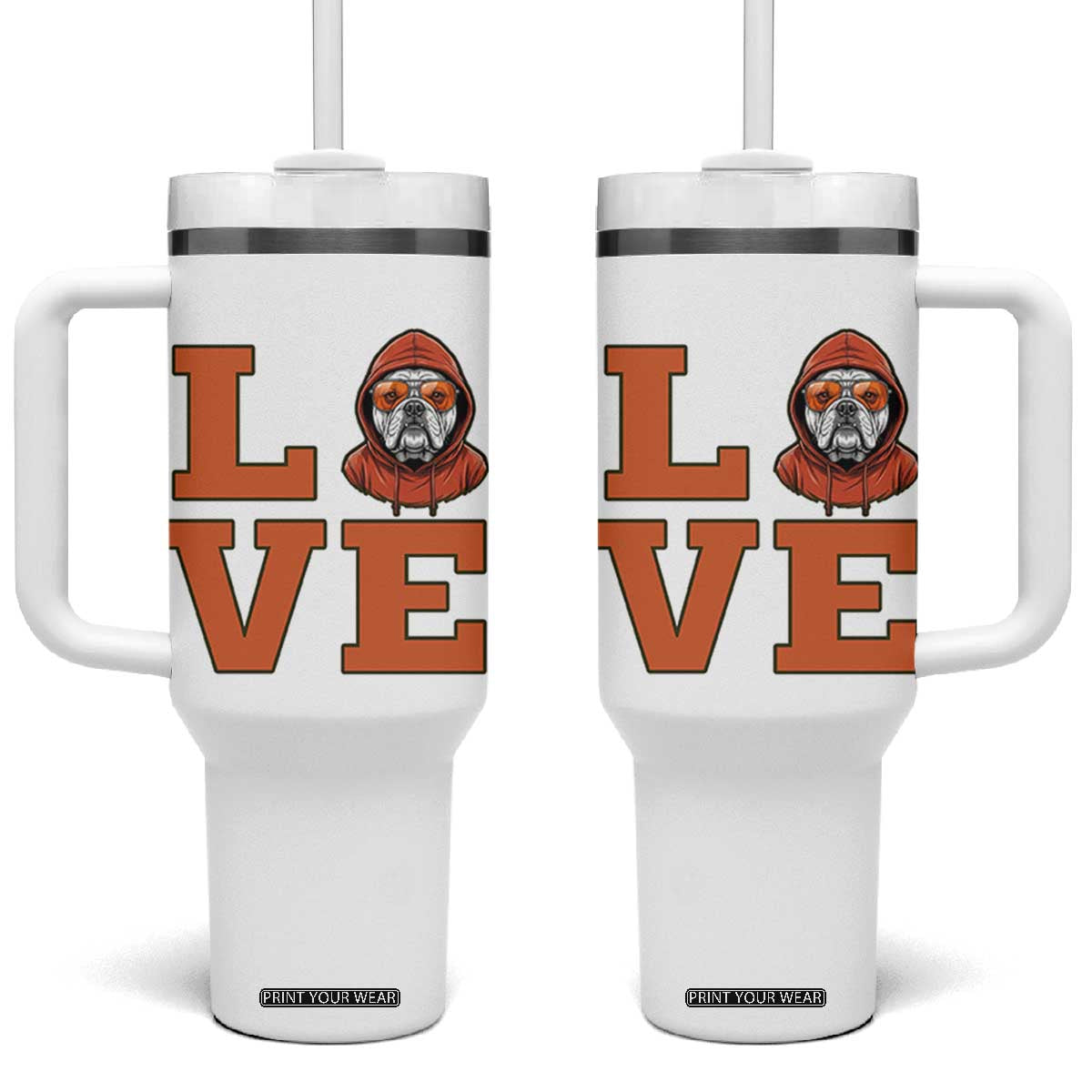 Love Vintage Cool Bulldog Tumbler With Handle Game Day Dog Lover TS12 One Size: 40 oz White Print Your Wear