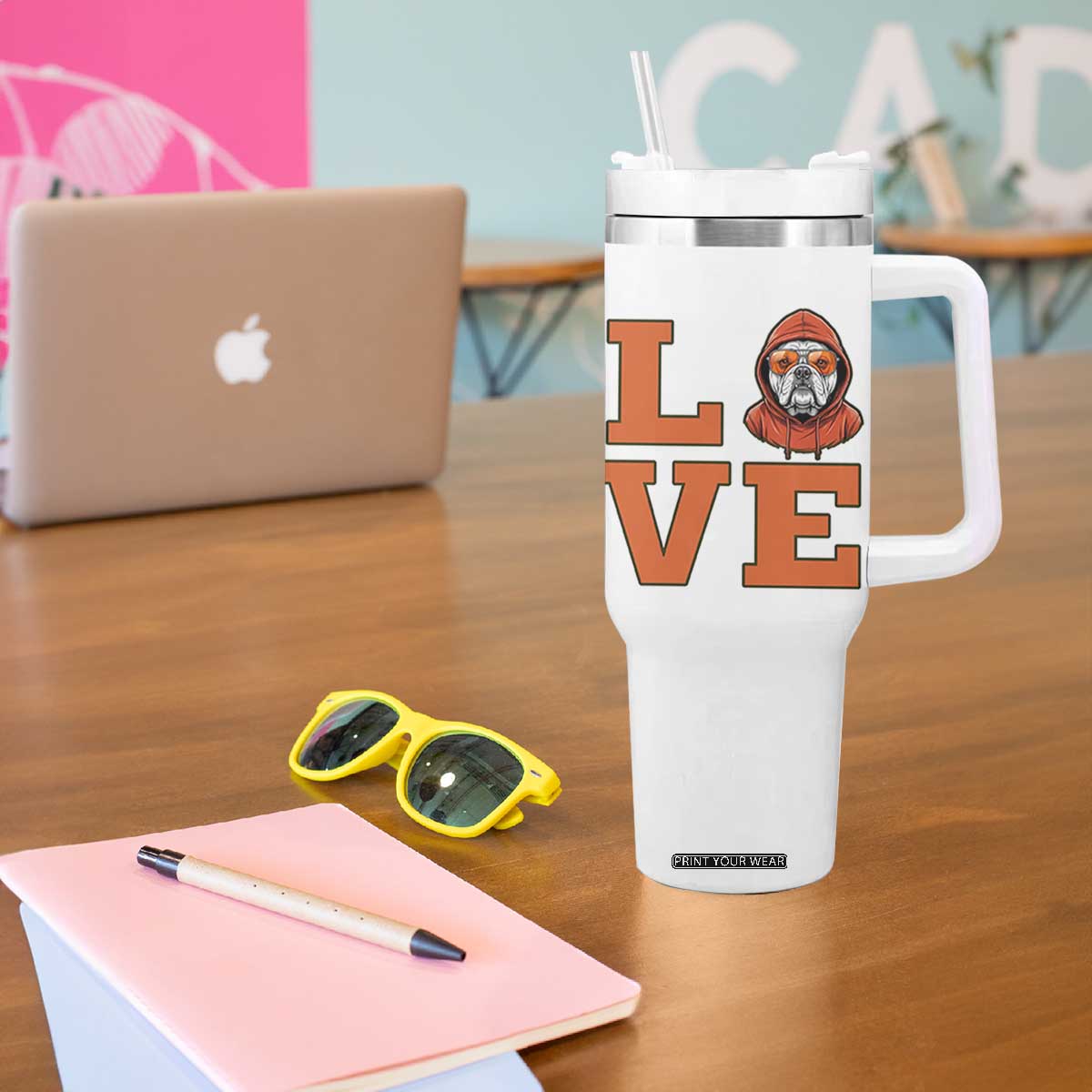 Love Vintage Cool Bulldog Tumbler With Handle Game Day Dog Lover TS12 Print Your Wear