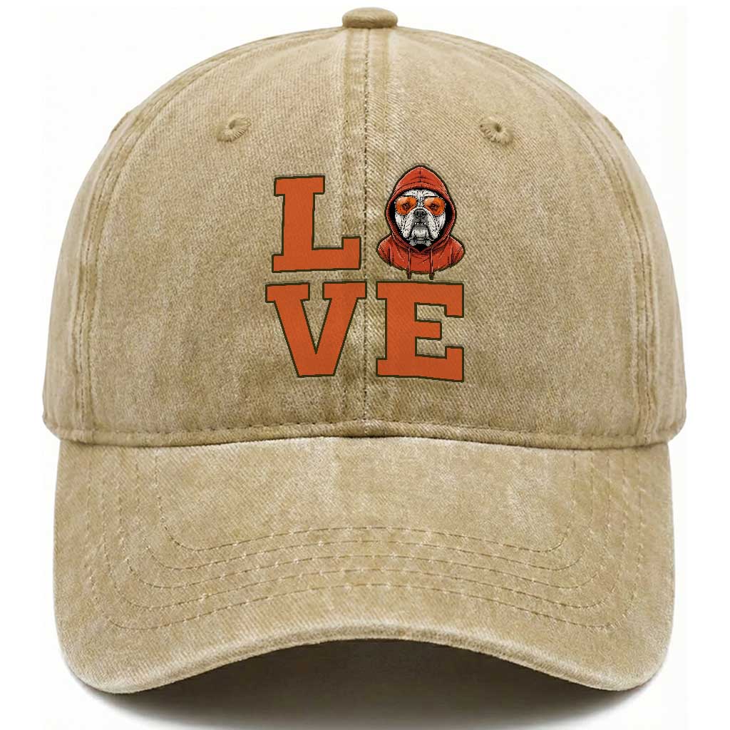 Love Vintage Cool Bulldog Washed Cotton Baseball Cap Game Day Dog Lover TS12 Print Your Wear