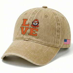 Love Vintage Cool Bulldog Washed Cotton Baseball Cap Game Day Dog Lover TS12 Print Your Wear