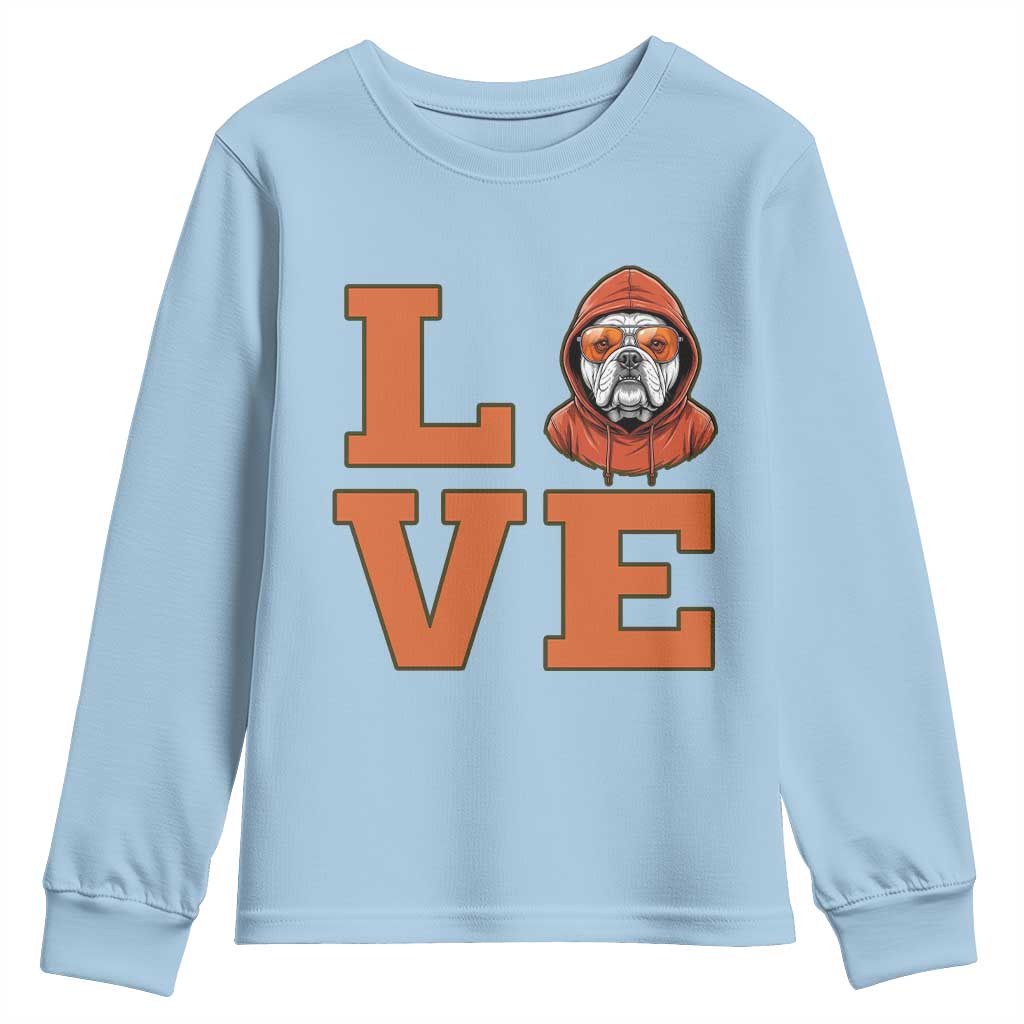 Love Vintage Cool Bulldog Youth Sweatshirt Game Day Dog Lover TS12 Light Blue Print Your Wear