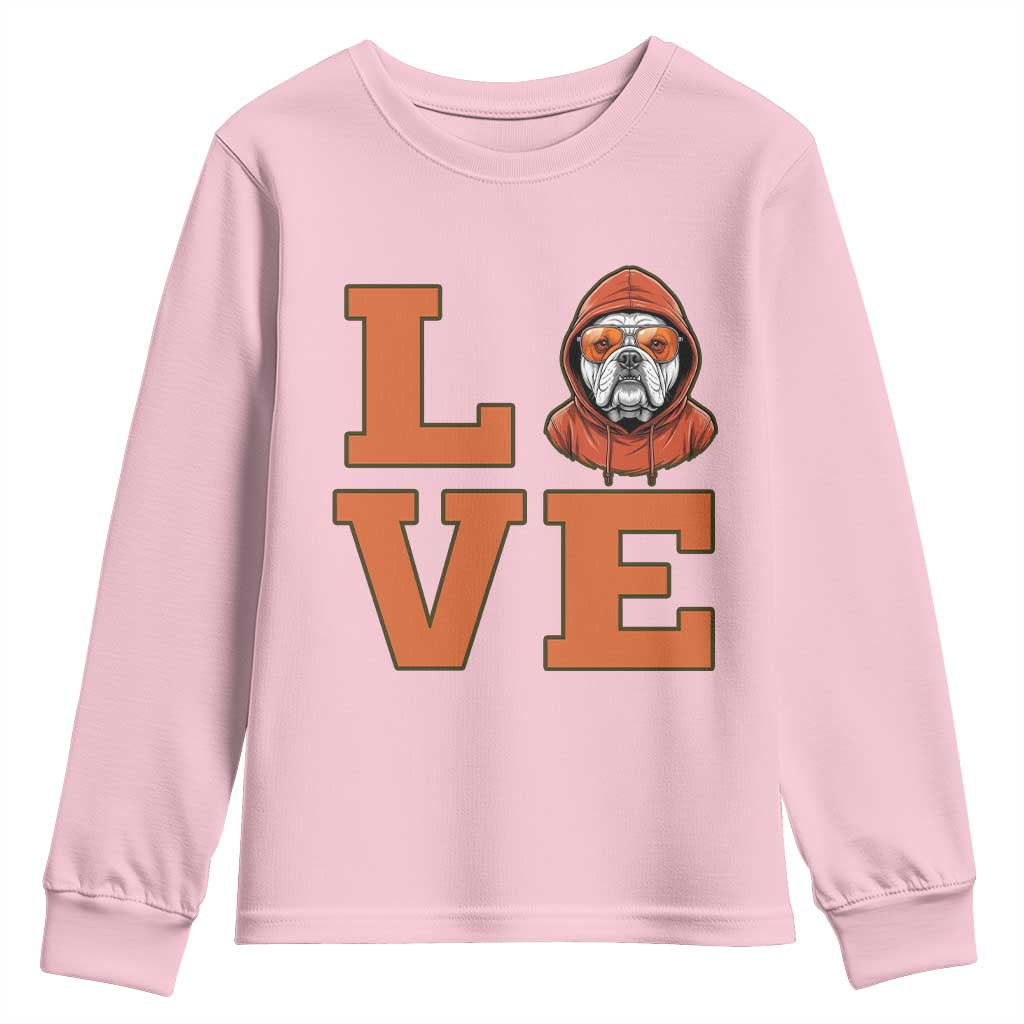 Love Vintage Cool Bulldog Youth Sweatshirt Game Day Dog Lover TS12 Light Pink Print Your Wear
