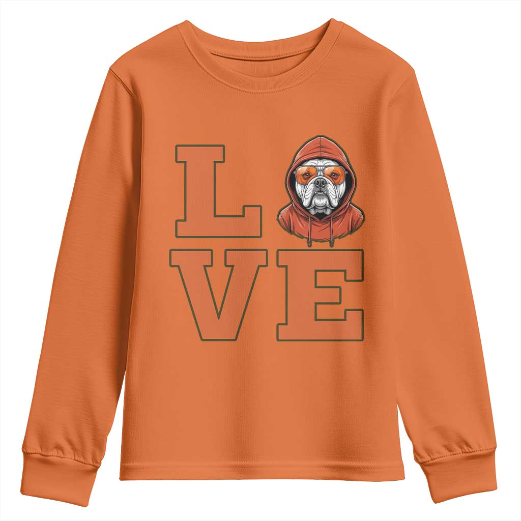 Love Vintage Cool Bulldog Youth Sweatshirt Game Day Dog Lover TS12 Orange Print Your Wear