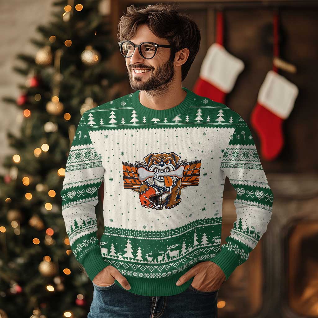 Funny Bulldog Football Lover Ugly Christmas Sweater Game Day Fan Lifestyle TS12 Beige Green Print Your Wear