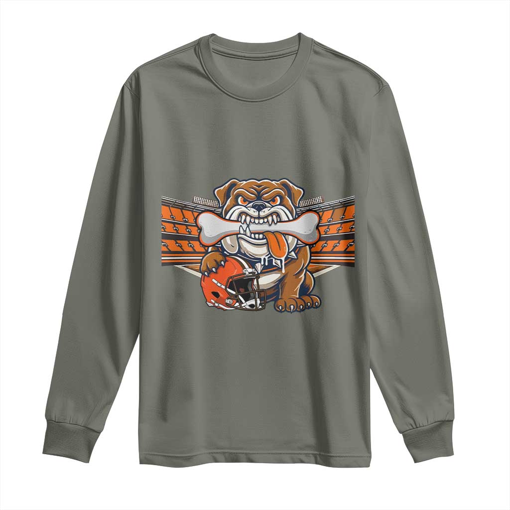Funny Bulldog Football Lover Long Sleeve Shirt Game Day Fan Lifestyle TS12 Military Green Print Your Wear