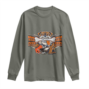 Funny Bulldog Football Lover Long Sleeve Shirt Game Day Fan Lifestyle TS12 Military Green Print Your Wear