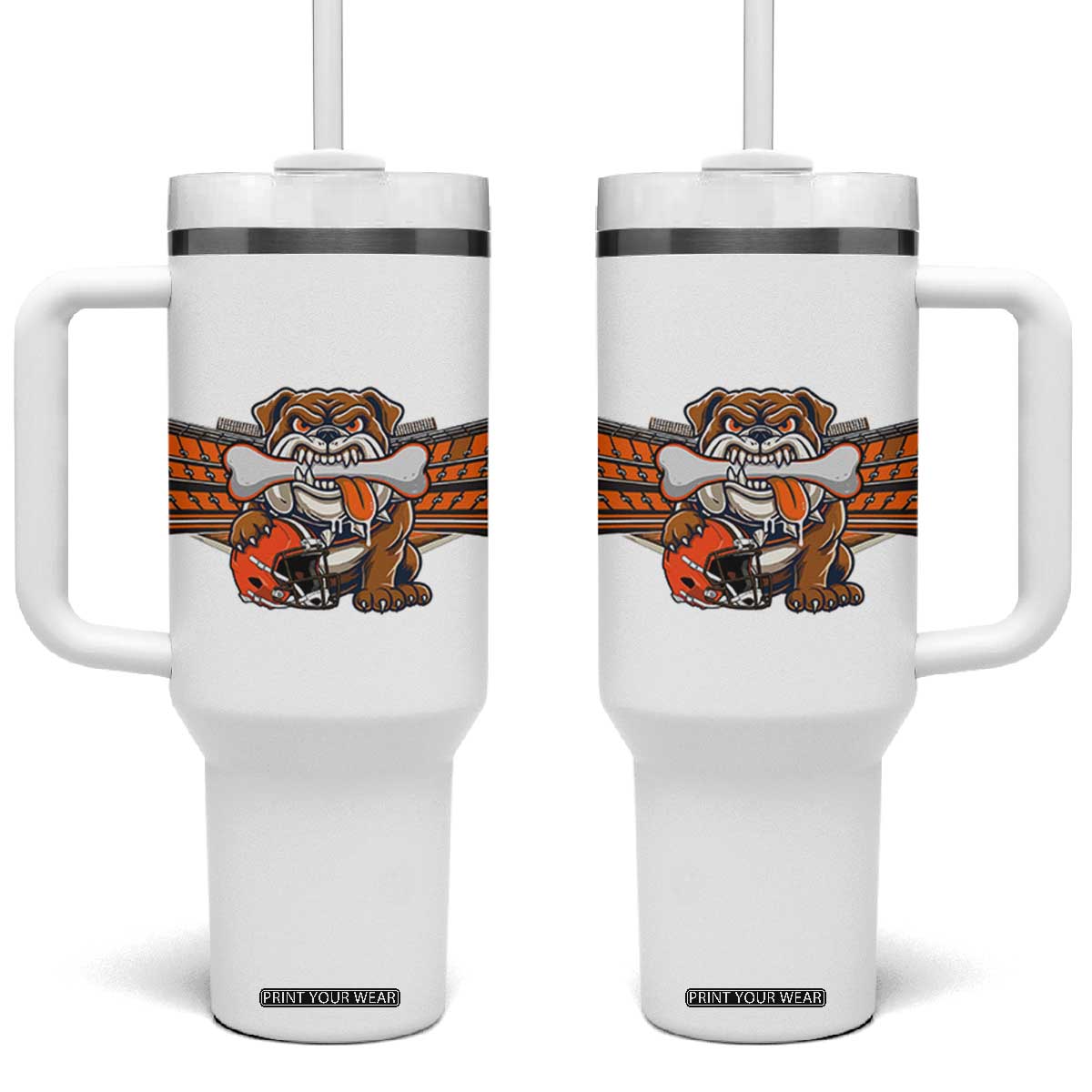 Funny Bulldog Football Lover Tumbler With Handle Game Day Fan Lifestyle TS12 One Size: 40 oz White Print Your Wear