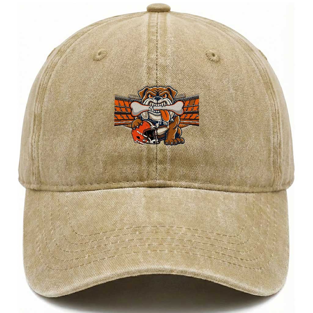 Funny Bulldog Football Lover Washed Cotton Baseball Cap Game Day Fan Lifestyle TS12 Print Your Wear