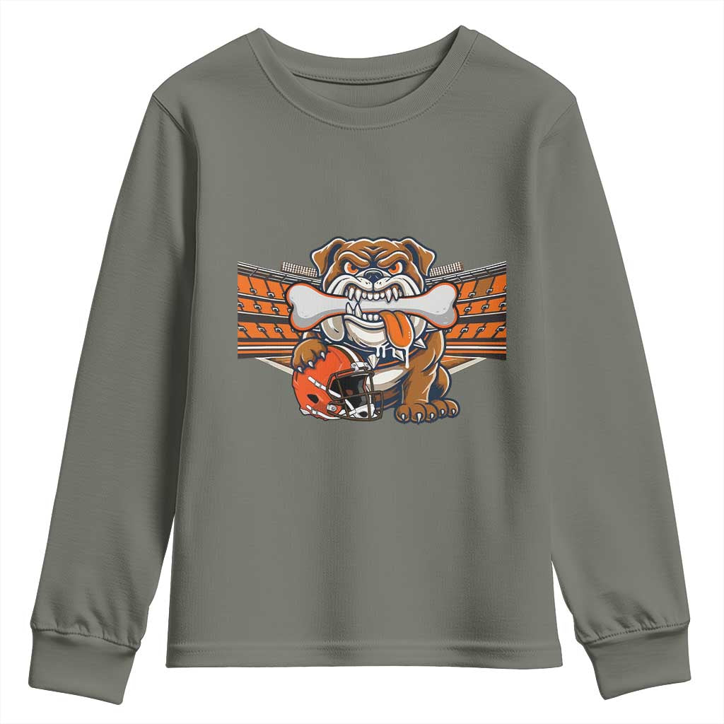 Funny Bulldog Football Lover Youth Sweatshirt Game Day Fan Lifestyle TS12 Military Green Print Your Wear