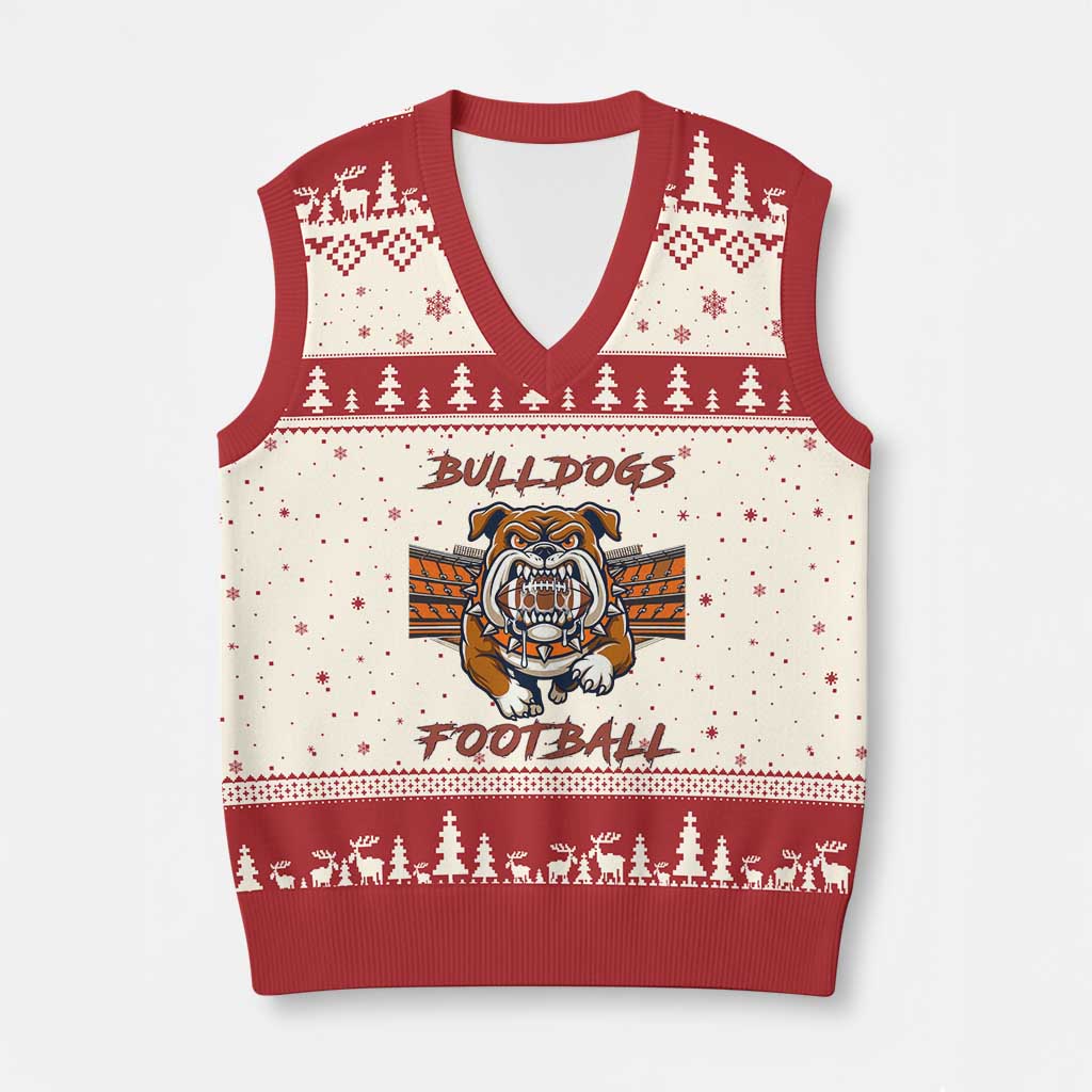Bulldog Football Lover V-Neck Knit Sweater Vest Midwest Game Day Lifestyle TS12 Beige Red Print Your Wear