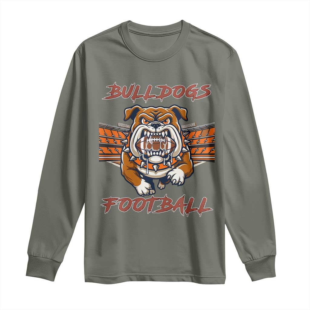 Bulldog Football Lover Long Sleeve Shirt Midwest Game Day Lifestyle TS12 Military Green Print Your Wear
