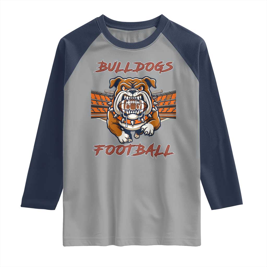 Bulldog Football Lover Raglan Shirt Midwest Game Day Lifestyle TS12 Sport Gray Navy Print Your Wear