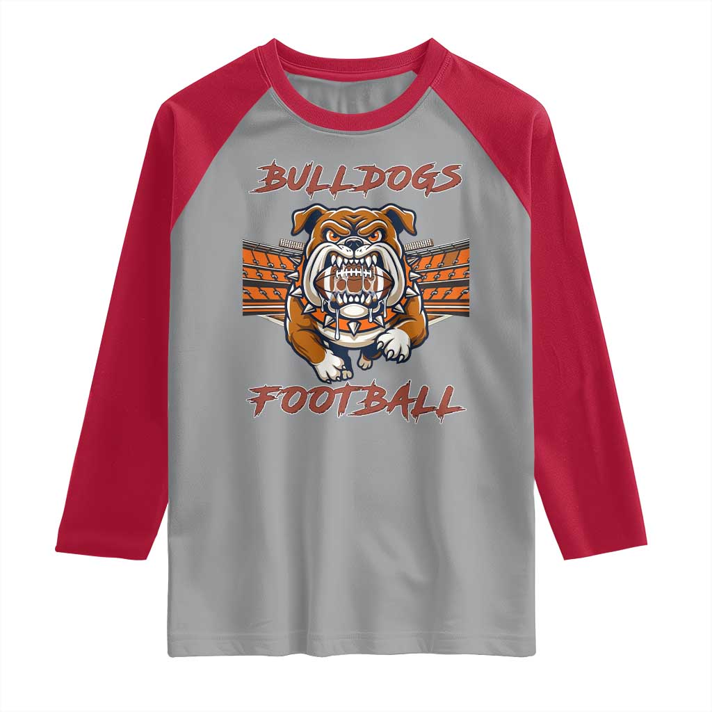 Bulldog Football Lover Raglan Shirt Midwest Game Day Lifestyle TS12 Sport Gray Red Print Your Wear