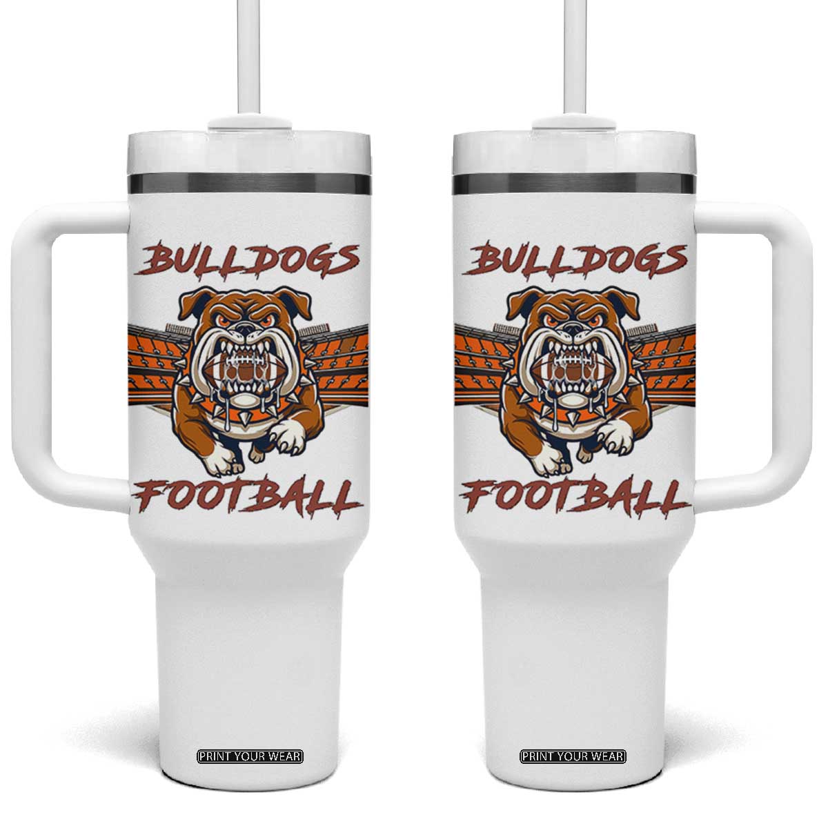 Bulldog Football Lover Tumbler With Handle Midwest Game Day Lifestyle TS12 One Size: 40 oz White Print Your Wear